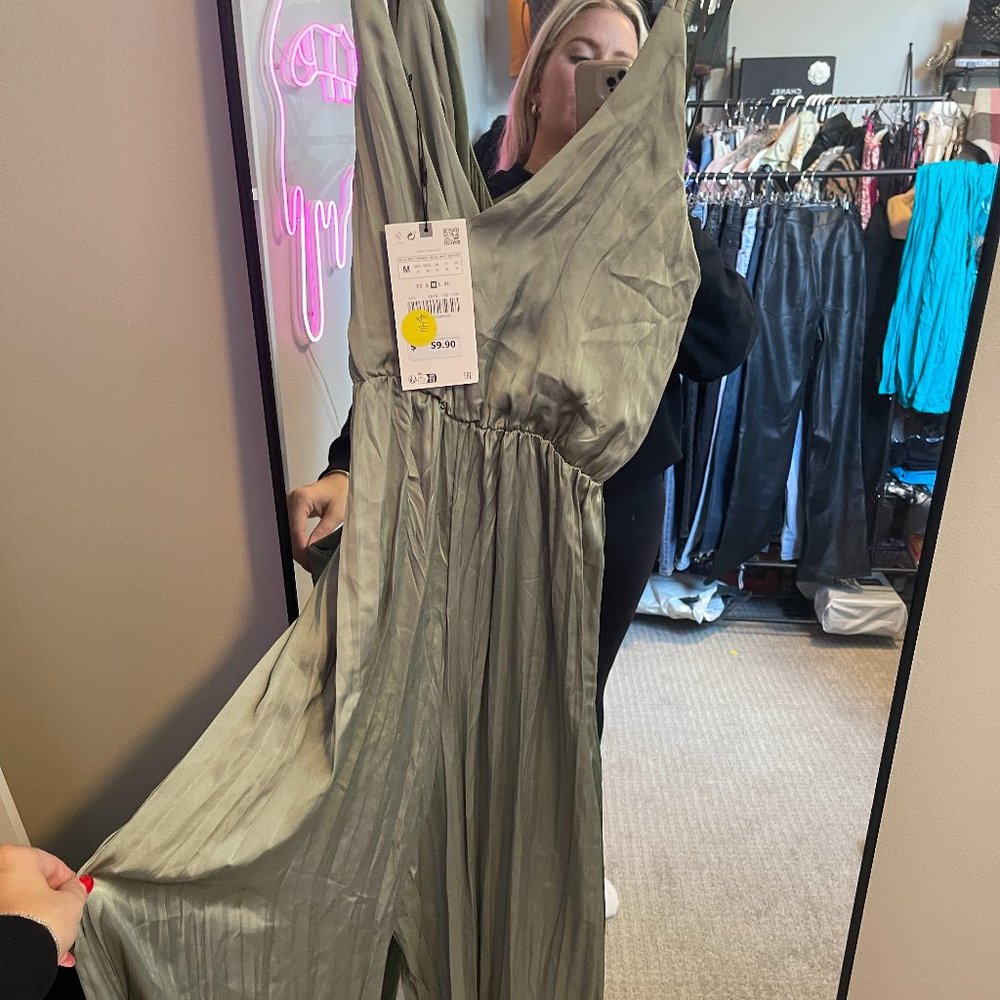 Brand New Zara Jumpsuit Olive Green